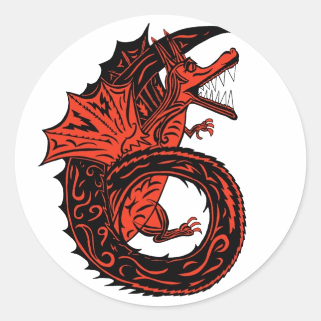 Roter und Schwarzer Drache Nummer 6 Sechs Runder Aufkleber (Vorderseite)