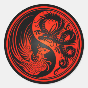 Roter und schwarzer Drache Phoenix Yin Yang Runder Aufkleber