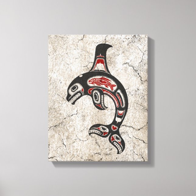 Roter und Schwarzer Haida Spirit Killer Whale Leinwanddruck (Vorderseite)
