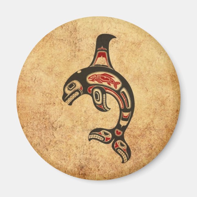 Roter und Schwarzer Haida Spirit Killer Whale Magnet (Vorne)
