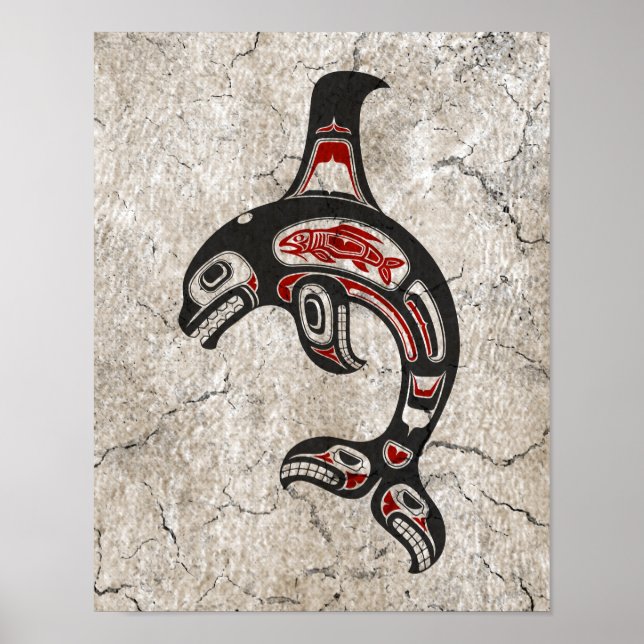 Roter und Schwarzer Haida Spirit Killer Whale Poster (Vorne)