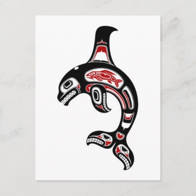Roter und Schwarzer Haida Spirit Killer Whale Postkarte (Vorderseite)