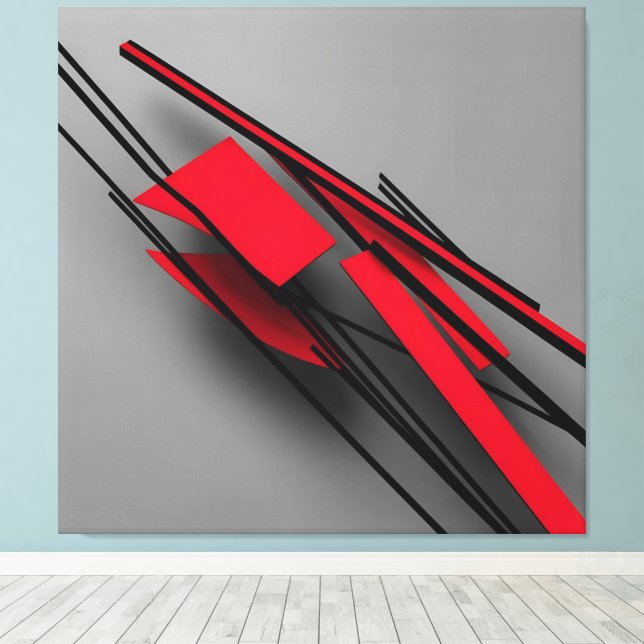 Roter und schwarzer minimalistischer moderner abst leinwanddruck (Insitu (Holzboden))