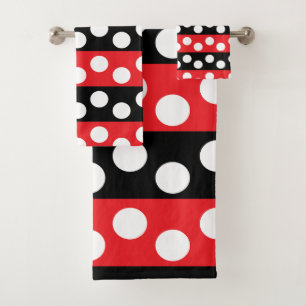 Roter und schwarzer Polka-Dot Badhandtuch Set
