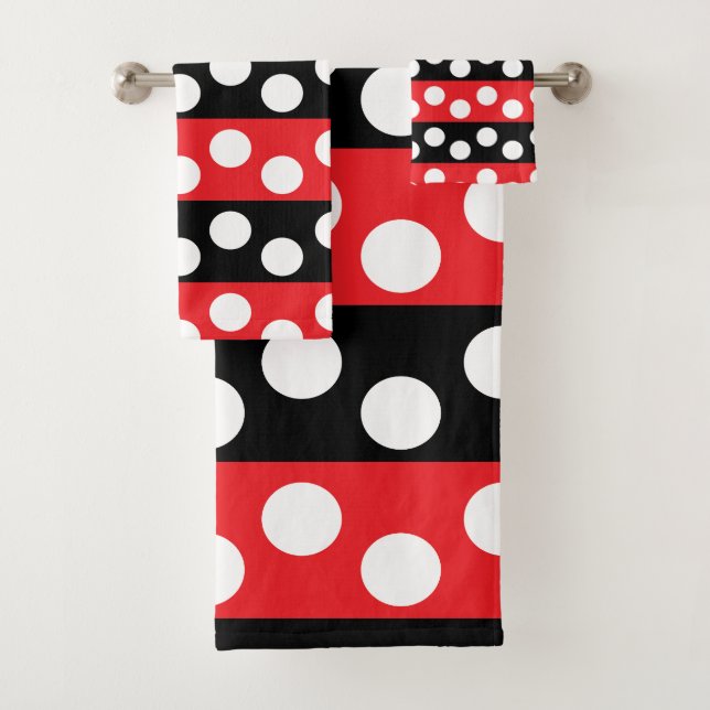 Roter und schwarzer Polka-Dot Badhandtuch Set (Insitu)