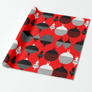 Roter und schwarzer retro-Weihnachtsdekorationsbal Geschenkpapier