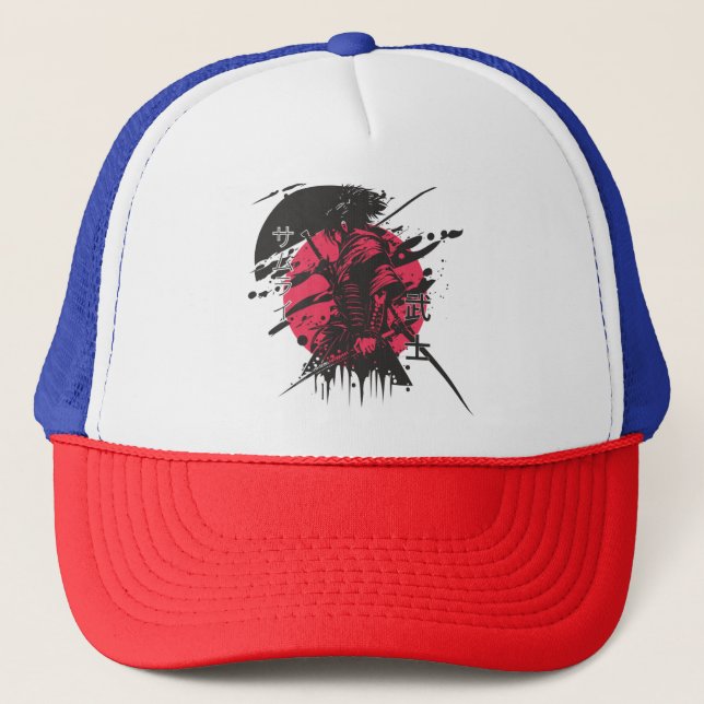 Roter und schwarzer Samurai-Cap  Truckerkappe (Vorderseite)