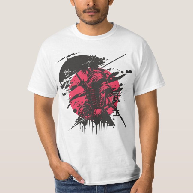 Roter und schwarzer Samurai-T - Shirt (Vorderseite)
