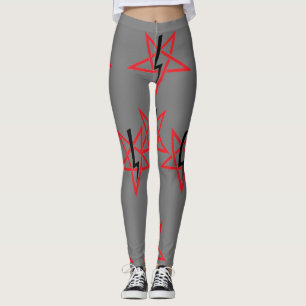 Roter und schwarzer Sigil von Anton LaVey auf Grau Leggings