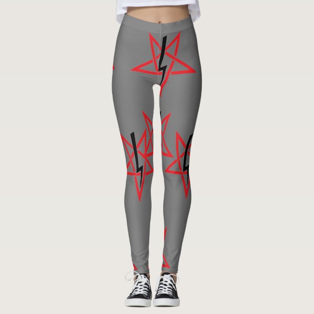 Roter und schwarzer Sigil von Anton LaVey auf Grau Leggings (Vorderseite)