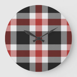 Roter und schwarzer Tartan Große Wanduhr