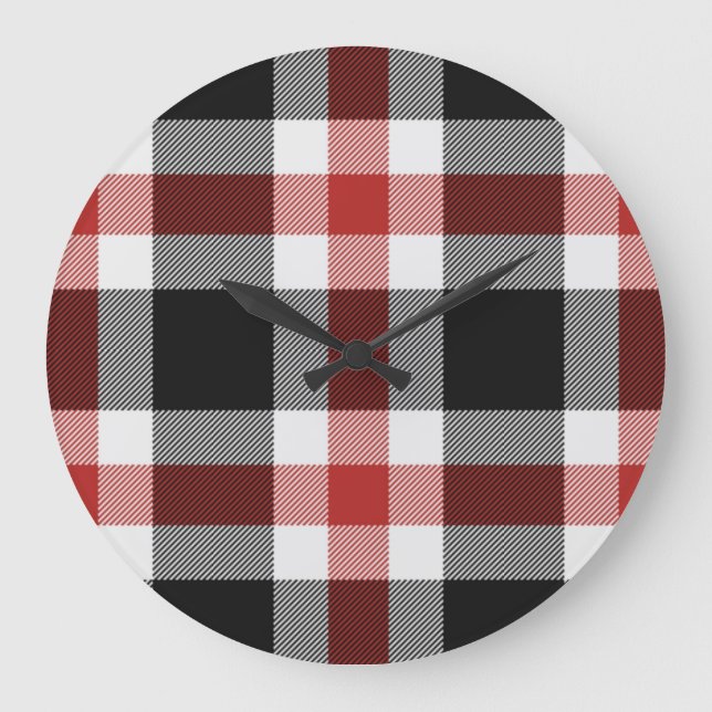 Roter und schwarzer Tartan Große Wanduhr (Vorderseite)