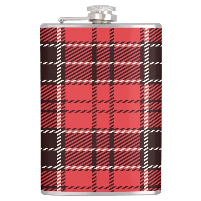 Roter und schwarzer Tartan-Kolben Flachmann (Vorderseite)