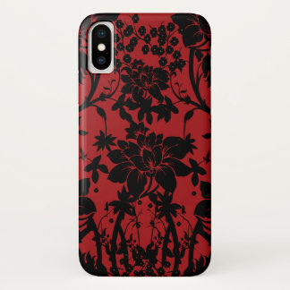 Roter und schwarzer Vintager Artmit blumenentwurf Case-Mate iPhone Hülle