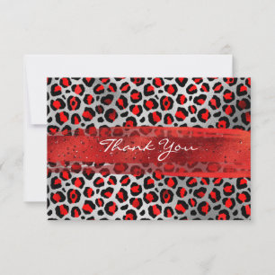 Roter und silberner Folien-Leoparden-Pinselstrich Dankeskarte