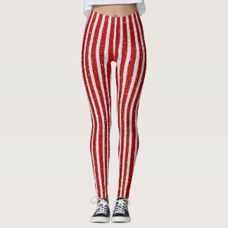 Roter und silberner Glitzer Stripes Leggings
