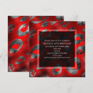 Roter und silberner Leoparden-Druck Glamour-Party Einladung