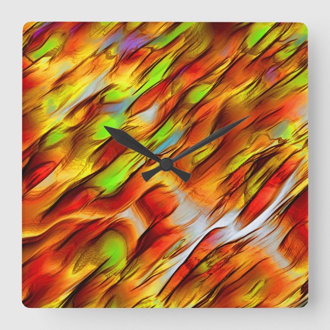 Roter und verchromter gelber Fleck, heiße Farben Quadratische Wanduhr (Vorderseite)