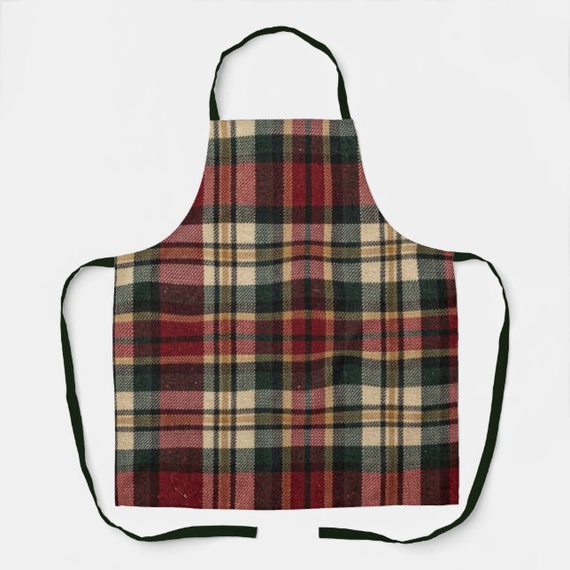 Roter und Waldgrüner Flanell-Karo  Schürze (Vorderseite)