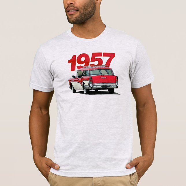 Roter und Weiß Buick Kombiwagen-T - Shirt 1957 (Vorderseite)