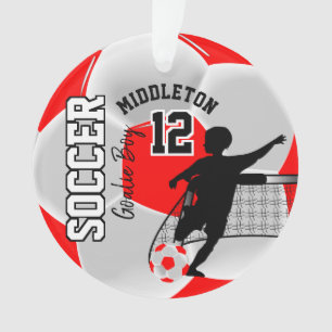 Roter und Weiß-Fußball-Goalie-Junge Ornament