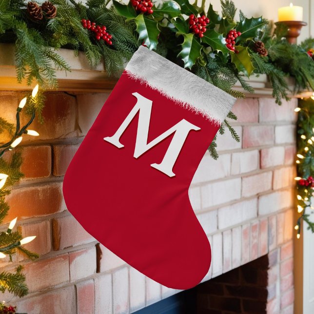 Roter und weiße klassische Monogram Weihnachtsweih Kleiner Weihnachtsstrumpf (Would look lovely hanging on your festive fireplace full of christmas gifts! Just add your initial)