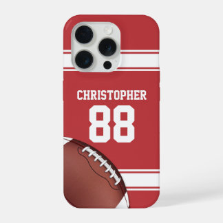 Roter und weiße Streifen Jersey Grid Eisen Fußball iPhone 15 Pro Hülle