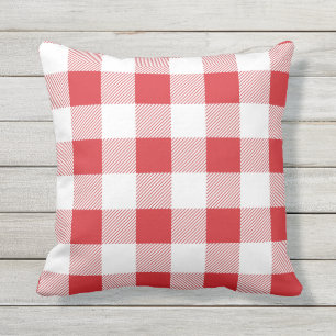 Roter und weißer Büffel-Karo-kariertes rustikales Kissen