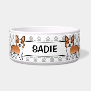 Roter und Weißer Cardigan Welsh Corgi Hund & Name Napf