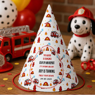 Roter und Weißer Feuerwehrwagen 1. Geburtstagsfeie Partyhütchen