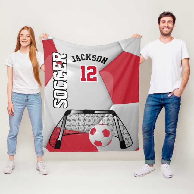 Roter und weißer Fußballball mit DIY-Text Fleecedecke (Beispiel)