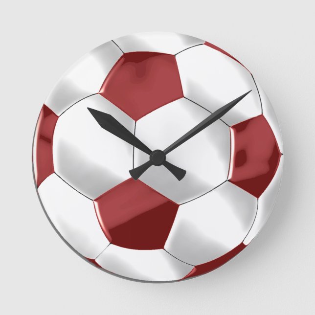 Roter und weißer Fußballball Runde Wanduhr (Vorderseite)