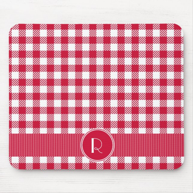 Roter und weißer Gingham-kariertes Muster Mousepad (Vorne)