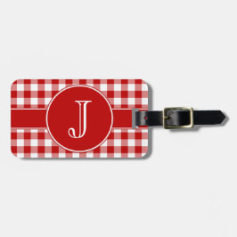 Roter und weißer Gingham-mit Monogramm Gepäckanhänger