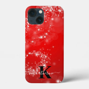 Roter und weißer Glitter Mädchen-Monogramm-Name  Case-Mate iPhone Hülle