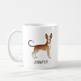 Roter und weißer Ibizan-Hund glatter Coat Hund mit Kaffeetasse