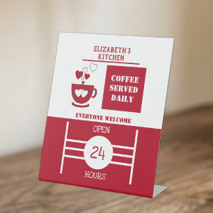 Roter und weißer Kaffee, täglich 24 Stunden servie Sockelschild