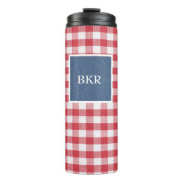 Roter und weißer Karo Blauer Denim Name Rahmen 12o Thermosbecher