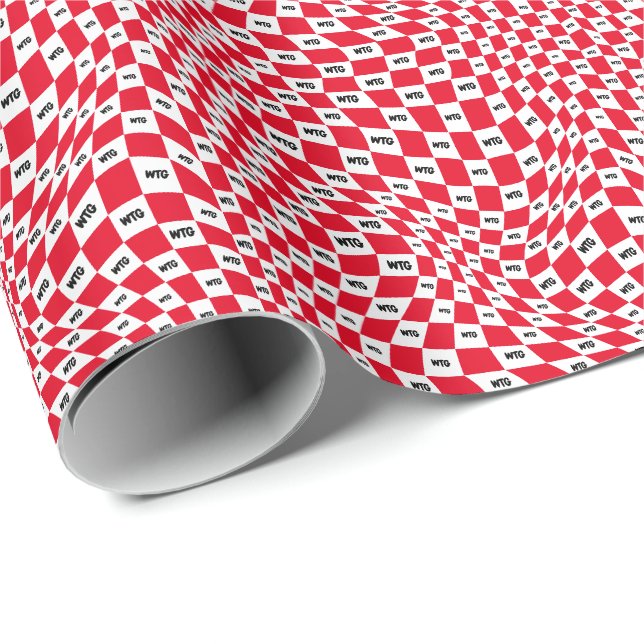 Roter und weißer Karo mit Schwarzen Monogramm-Init Geschenkpapier (Rolleneckpunkt)