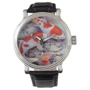 Roter und weißer Koi Fisch-Teich Armbanduhr