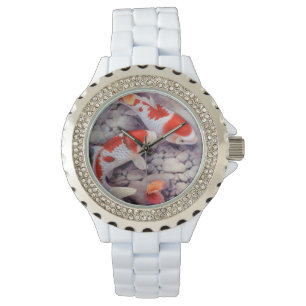Roter und weißer Koi Fisch-Teich Armbanduhr