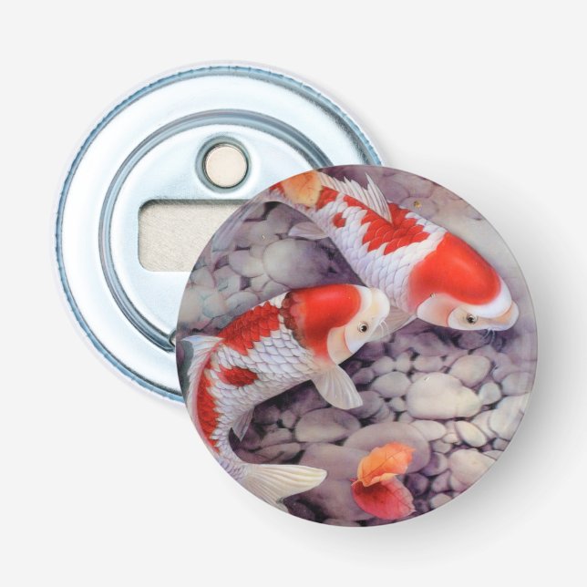 Roter und weißer Koi Fisch-Teich Flaschenöffner (Vorderseite)