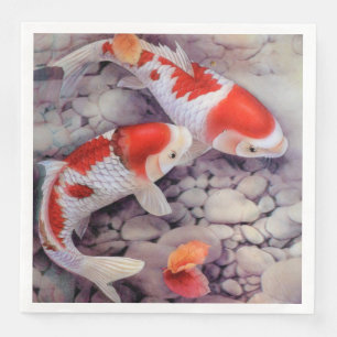 Roter und weißer Koi Fisch-Teich Serviette