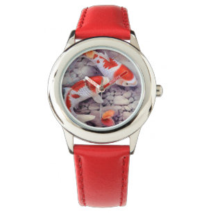 Roter und weißer Koi-Fischteich Armbanduhr