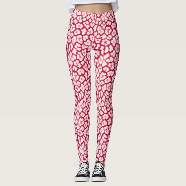 Roter und weißer Leoparddruck Leggings (Vorderseite)