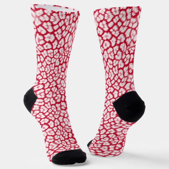 Roter und weißer Leoparddruck Socken (Gewinkelt)