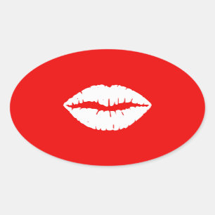 Roter und weißer Lippenstift Ovaler Aufkleber