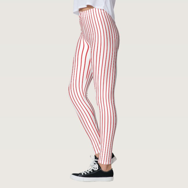 Roter und weißer Nadelstreifen Leggings (Links)