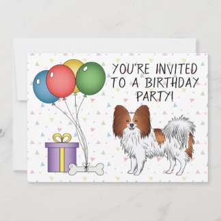 Roter und weißer Papillon-Hund - Geburtstag Einladung