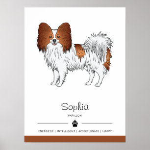 Roter und weißer Papillon-Hund mit individuellem T Poster